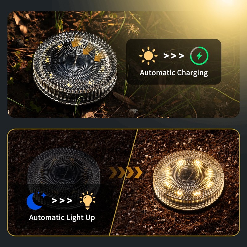 OPOIRA Glass Solar Ground Lights with Crystal Style, Modular-Design Waterproof