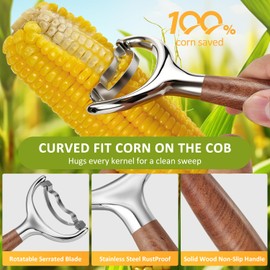 LUNERKU Stainless Steel Corn Peeler, Durable Corn on the Cob Stripper Tool with Solid Wood Good Grip Handle for Salad Polenta Pizza Popcorn Cooking Gifts for Woman Her Mom Birthday （Rosewood）