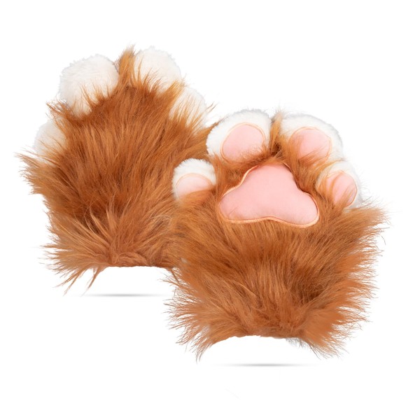 jozidea Furry Paws Gloves with Built-in Squeaker, Long Fur and
