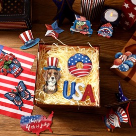 Karenhi 36 Pcs 4th of July Patriotic Ornaments Memorial Day Tree Decorations Red White Blue America Wooden Ornament Star Gnome Wood Cutout 250th Anniversary Decor for Tree Home Wreath Crafts(Retro)
