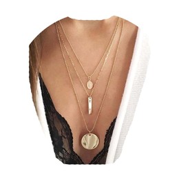 Yheakne Boho Multilayer Coin Disc Necklace Choker Gold Locket Bar Pendant Necklace Virgin Mary Necklace Multilayer Necklace Chain Jewellery for Women and Girls (Gold C)