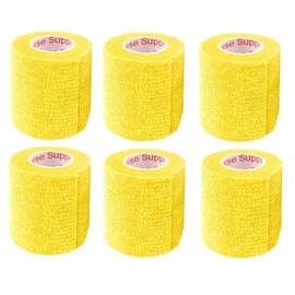 2 Inch Vet Wrap Tape Bulk (Yellow) (Pack of 6) Self Adhesive Adherent Adhering Flex Bandage Grip Roll for Dog Cat Pet Horse