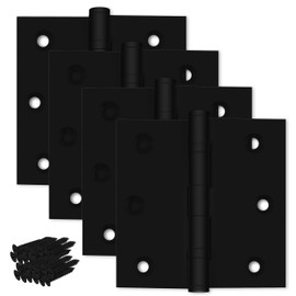 Finsbury Hardware Black Door Hinge Matte Black Ball Bearing 3.5 x 3.5 Inch Heavy Duty - Set of 6 Solid Brass Matte Black Door Hinges (Flat Black)