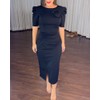 CHICME Women's Bodycon Midi Dress Ruched Puff Sleeve Cocktail Pencil
