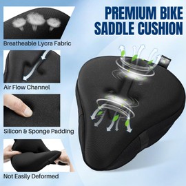WOTOW Bike Seat Cushion, Soft Bike Seat Cover for Men Women, Padded with Gel and Memory Foam, Wide Comfortable Exercise Bike Seat Cushion Cover for Peloton, Stationary, Mountain and Cruiser Bikes
