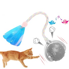 Vtizikl Cat Toys Ball for Indoor Cats | 2025 Interactive Cat Ball Toy Smart with Obstacle Avoidance, 3 Speed Modes, Bird Chirping Sounds & Realistic Dragonfly Tail Suitable for All Cats Sizes (Grey)