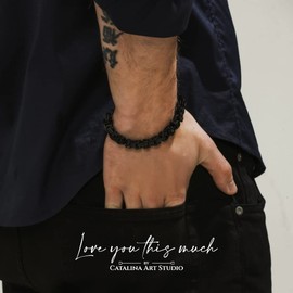 Love You This Much Sentimental To My Brother Bracelet, Unique Gift for Brother Birthday, Present for Big Bro Little Bro from Sister (Black-Black, Stainless Steel)