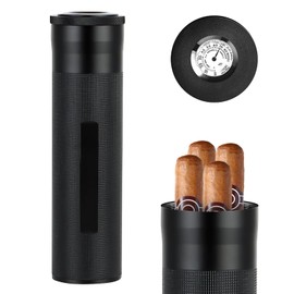 Portable Cigar Humidor, Cigar Case with Hygrometer, Travel Cigar Case, Cigar Case Tube for 3 to 4 Cigars, Humidor Cigar Stainless Steel, Gift for Lovers Cigar Lovers (Black)