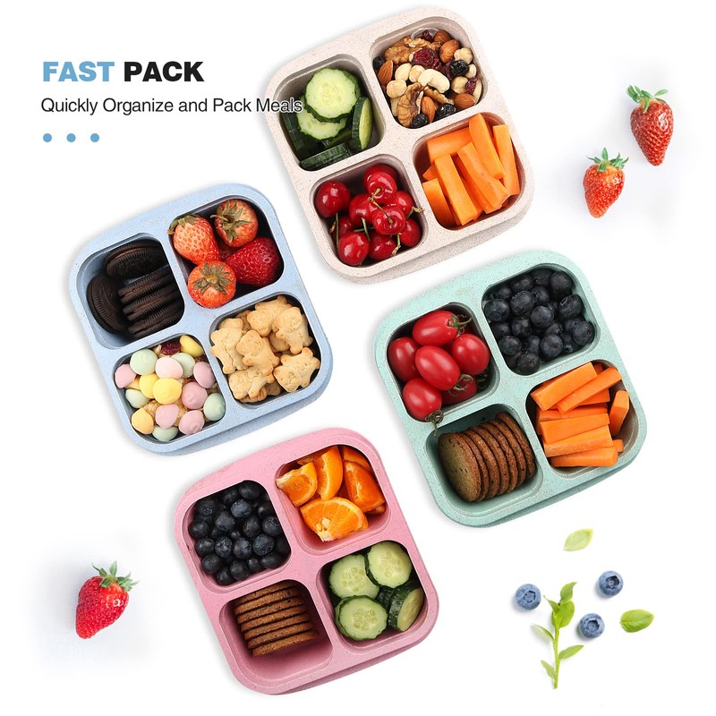 PUiKUS PUiKUS 4 Pack Snack Containers, 4 Compartments Bento Snack