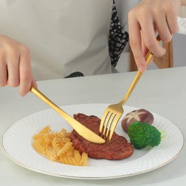 Meiishaaa Meisha 20-Piece Silverware Set Service for 4, Stainless Steel Flatware Set, Gold Satin Polished Kitchen Utensil Durable Home Tableware Cutlery Include Fork Knife Spoon Matte Gold, MS-C291-2