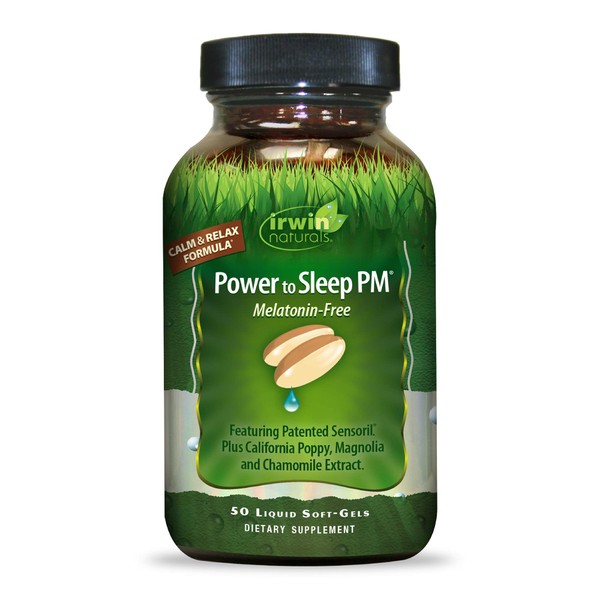 Irwin Naturals Power to Sleep PM Melatonin-Free Relaxing Blend of Sensoril, California Poppy, Magnolia, Chamomile & More - Calm Mind & Body - 50 Liquid Softgels