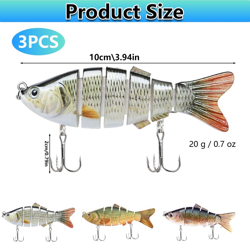 Icetop 3Pcs Pike Lures Set,3D River Fishing Tackle for Freshwater