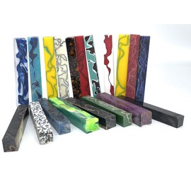 PEN KIT MALL - 10 ASSORTED ACRYLIC PEN BLANKS FOR PEN TURNING - Assorted colors & Designs - 5/8 X 5/8 X 5