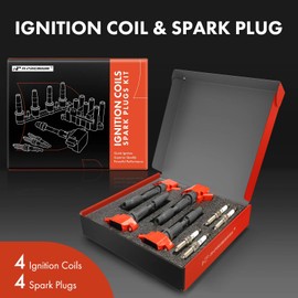 A-Premium (Red) Set of 8 Ignition Coil Pack and Iridium Spark Plugs Compatible with Hyundai Sonata 2015-2019, Santa Fe 2019-2020, Santa Fe Sport, Tucson & Kia Optima, Sorento, Sportage Rondo, 2.0L