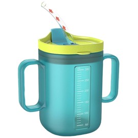 JFGLORIX Spill Proof Sippy Cups for Seniors & Adults -10.2oz(300ml) Non-Spill Cups with 2 Handles & Straw Lid, Elderly Drinking Cups for Patients, Disabled, Pregnant Women, Dishwasher Safe (Blue)