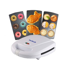 Mini-Donuts Maker, Mini-Pie and Quiche Maker, Taiyaki Maker – NEW 3 in 1 Three Slices Detachable Dessert Maker by StarBlue – White AC 110-120V 50/60Hz 700-800W