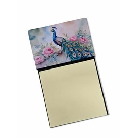 Caroline's Treasures Peacock Sticky Note Holder Refillable Dispenser Self-Sticky Note Pads, Memo Pads Blank Desk Accessories