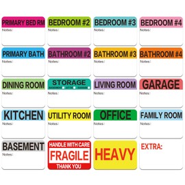 600 Count 3 x 2 Large Home Moving Packing Box Labels for 3-4 Bedroom House with Writable Notes Areas, 17 Color Coded Moving Labels for Boxes + Fragile Moving Stickers + Heavy and Blank Labels