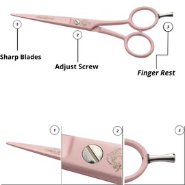 Wishbeauty Hairdressing Barber Hair Scissor for Professional Hairdressers Barbers Stainless Steel (6 inches) Hair Cutting Shears - for Salon Barbers, Men, Women, Children and Adults (Baby Pink)