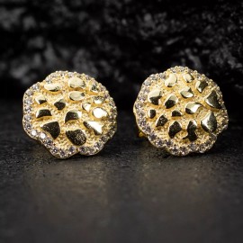 Tsv Jewelers Round Yellow Gold Plated Sterling Silver Men's Circle Nugget Stud Earrings