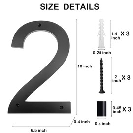 JILANLO 10" Large Floating House Numbers,Balck Acrylic Anti-Rust House Numbers,Modern House Address Street Numbers Garden Door Mailbox Decor Number with Matching Screw,Number 2
