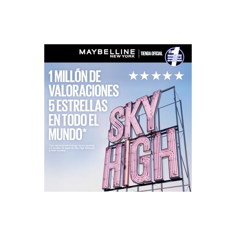 Maybelline Sky High Máscara de Pestañas, Longitud+Volumen 12H, Lavable, 6ml