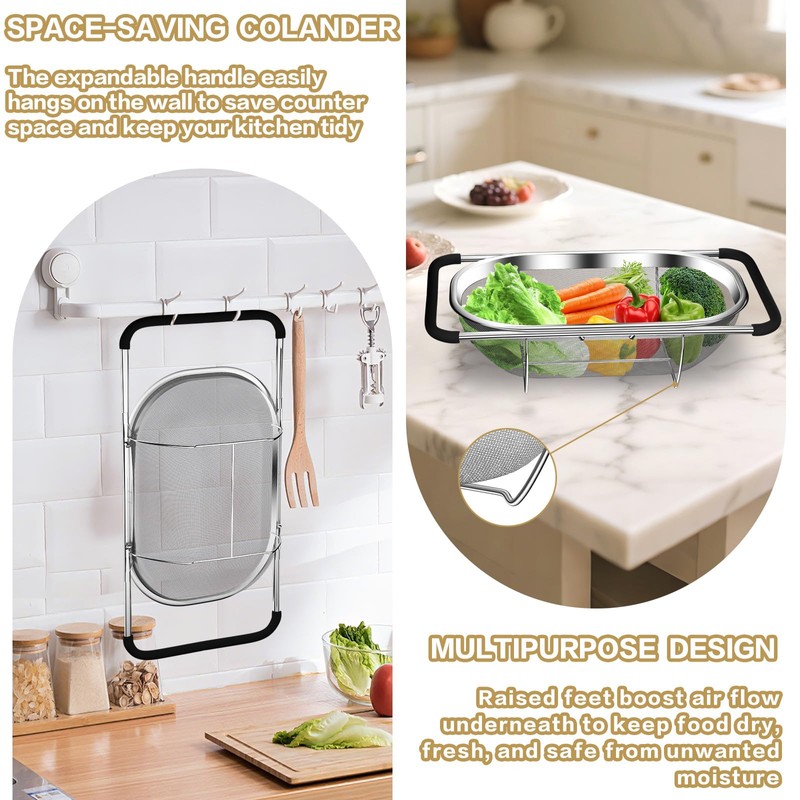 Over the Sink Colander - 6QT Strainers and Colanders -