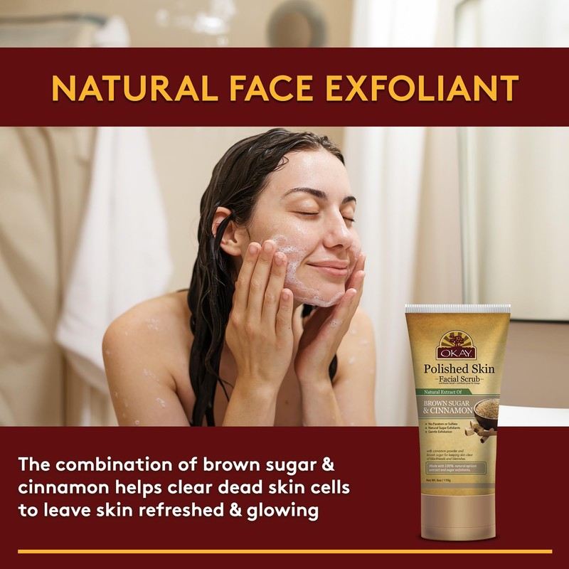 OKAY POLISHED SKIN BROWN SUGAR&CINNAMON FACIAL SCRUB Helps Clear Blemishes,Clear