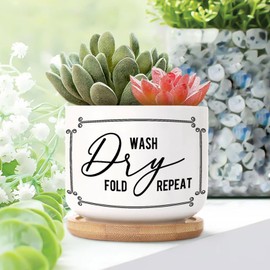 DecStic Wash Dry Repeat Ceramic Planter Bible Verse Planters for Indoor Plants with Drainage Holes and Saucers Pot for Outdoor Garden Home Plant