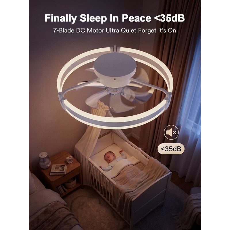 Bladeless Ceiling Fan with Light, 20 Inch Low Profile Flush