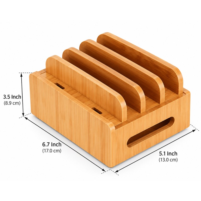 Bamboo Charging Station Organizer for Phones and Tablets – Multi-Device