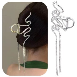 Snake Shape Hair Clip Hair Clip Tassel with Snake Tassel Large Rhinestone Hair Clips Decoration Metal Tassel Hairpin for Thick Hairstyle Accessories Women Ladies