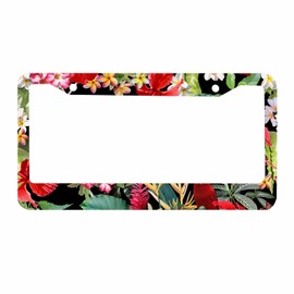 Nicokee Decorative License Plate Frame Hawaiian Flower Red Hibiscus Car Tag Cover Aluminum Auto License Plate Holder for Men Women