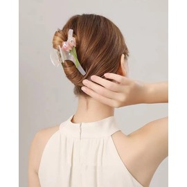 Große Blume Haarklammer, Tulpenblüte Haarspangen für Damen Blume Clip Große Rutschfeste Blume Haarspange Modisches Acetat Haar Accessoire Für Dünnes Und Dickes Haar (Weiß)