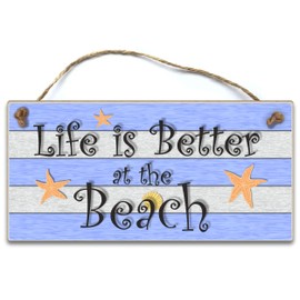 HmHome Wooden Seaside Plaque Life is better at the beach bathroom wall hanging accessories