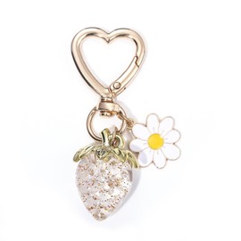 Misovela Strawberry Keychain for Women Cute Bag Purse Charms Heart Daisy Key chains Strawberry Accessories Decor, Transparent, 3.0 Inches