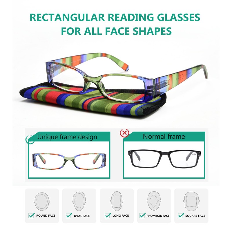 Eyekepper 4-Pack Striped Temples Spring Hinge Reading Glasses for men