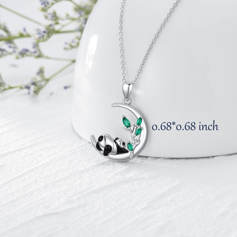 Collar de panda de plata de ley con colgante de