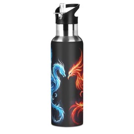 Phoenix Dragon Water Bottle Kids Insulated Boys Girls Stainless Steel Hot Cold Water Flask with Straw Lid for Sports Gym 20 oz