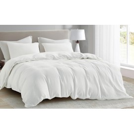 Chezmoi Collection Breeze 3-Piece Cotton Gauze King Duvet Cover Set, White Soft Washed Cotton Linen Like Textured Breathable Comforter Cover with Button Closure