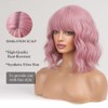 OUFEI Pink Wigs for Women Short Wavy Wig With Bangs