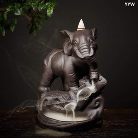 YYW Backflow Incense Burner Elephant Ceramic Incense Holder Handmade Censer with 120 Backflow Incense Cones 30 Incense Sticks 1 Mat 1 Tweezer for Aromatherapy Home Decor
