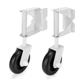 YONSIN 4.3" Heavy Duty Caster Wheel with Spring Loaded for Wooden Gate Fences, 360 Swivel, Right-Angle Mount Plate for Metal Gate, Yard Fence, 220 Lbs Capacity, L&R, White