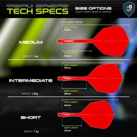WINMAU Darts Fusion Integrated Flight & Shaft System - No.6 Shape & Design - Red Colour, Medium Length