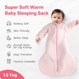 Easy Transition Baby Sleep Sack with Sleeves Soft Cotton Warm 0-6 Months 1.5 Tog, Sleeping Sack Soft Comfortable Wearable Blanket 2-Way Zipper, Sleeping Bag Sleepsack Unisex Newborn Babies Girl Boy