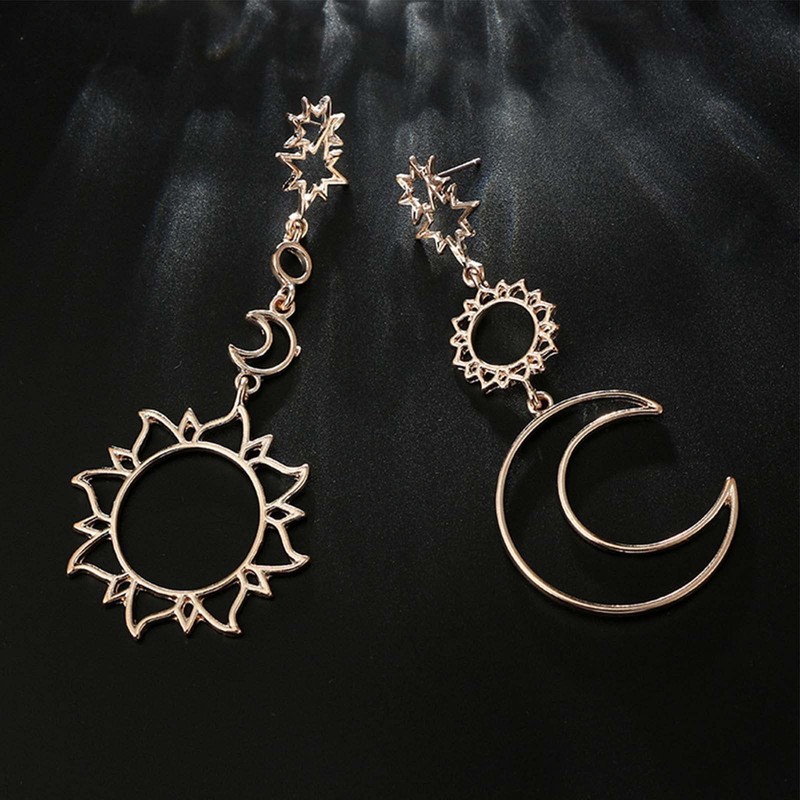 YienDoo Moon Sun Dangle Earrings Star Studs Rose Gold Charms