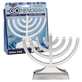 Rite Lite Go Mini Travel Hanukkah Menorah Metallic Electric Lights - Chanukah Menorah Jewish Holiday Party Decorations Judaica Festival of Lights Modern Gifts Menora - Sequential Lighting (Silver)