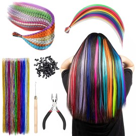 LNSYSNS 66 Stück Haarsträhnen Kinder, Bunte Haarverlängerungs Set Vollständig Ausgestattete Werkzeuge, Hair Tinsel mit 100 Perlen Ponytail Braids Clip