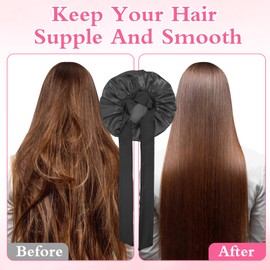 Yuanchu Satin Bonnet for Sleeping Women, Soft Adjustable Elasticity Band Satin Cap for Sleeping, Double Layer Satin Lined Hair Bonnet with Tie Band for Women Curly Hair(Black)