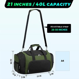 Vorspack Duffle Bag for Travel - 40L/21 Inches Duffel Bag Small Duffle Bag for Men Weekender Bag with Water Bottle Pocket for Travel Sports - Army Green
